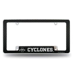 Iowa State Cyclones Carbon Fiber Design 12" x 6" Chrome All Over Automotive License Plate Frame