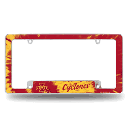 Iowa State Cyclones Tie Dye 12" x 6" Chrome All Over Automotive License Plate Frame for Car/Truck/SUV