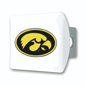 Iowa White Metal Hitch Cover with  3D Color Emblem