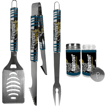 Jacksonville Jaguars 3 pc Tailgater BBQ Set and Salt and Pepper Shaker Set