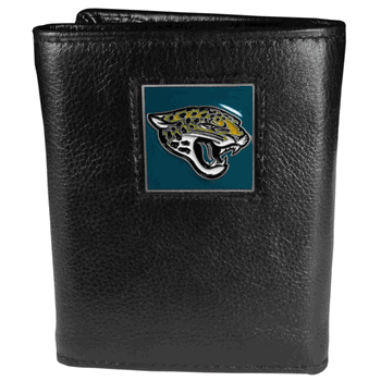 Jacksonville Jaguars Deluxe Leather Tri-fold Wallet Packaged in Gift Box