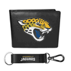 Jacksonville Jaguars Leather Bi-fold Wallet & Strap Key Chain
