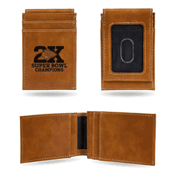 Kansas City Chiefs 2 Time Super Bowl Champions Laser Engraved Front Pocket Wallet - Brown