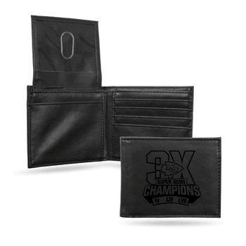 Kansas City Chiefs 3 Time Super Bowl Champions Laser Engraved Bill-fold Wallet
