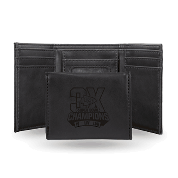 Kansas City Chiefs 3 Time Super Bowl Champions Laser Engraved Tri-Fold Wallet
