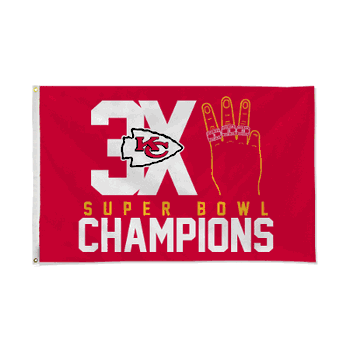 Kansas City Chiefs 3x Champ Finger Design 3' x 5' Banner Flag Single Sided