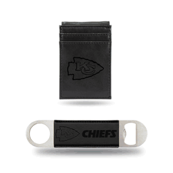 Kansas City Chiefs Black Laser Engraved Front Pocket Wallet & Bar Blade
