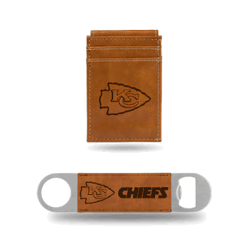 Kansas City Chiefs Brown Laser Engraved Front Pocket Wallet & Bar Blade
