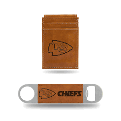 Kansas City Chiefs Brown Laser Engraved Front Pocket Wallet & Bar Blade