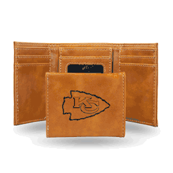 Kansas City Chiefs Brown Laser Engraved Tri-Fold Wallet