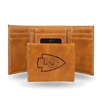 Kansas City Chiefs Brown Laser Engraved Tri-Fold Wallet