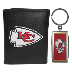 Kansas City Chiefs Leather Tri-fold Wallet & Multitool Key Chain, Black