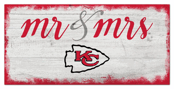 Kansas City Chiefs Script Mr & Mrs 6x12 Sign