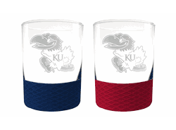 Kansas Jayhawks 2pc Laser Etched Commissioner Rocks Glass Set
