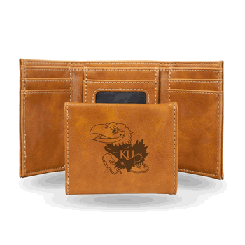 Kansas Jayhawks Brown Laser Engraved Faux Leather Trifold
