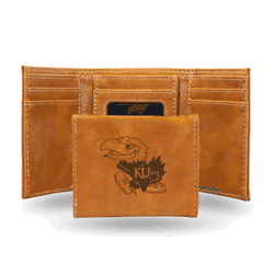Kansas Jayhawks Brown Laser Engraved Tri-Fold Wallet