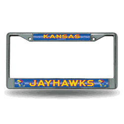 Kansas Jayhawks Classic 12" x 6" Silver Bling Chrome Car/Truck/SUV Auto Accessory