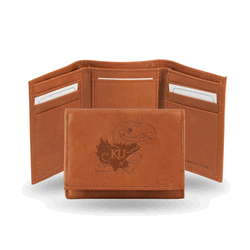 Kansas Jayhawks  Embossed Genuine Leather Tri-Fold