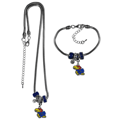 Kansas Jayhawks Euro Bead Necklace and Bracelet Set