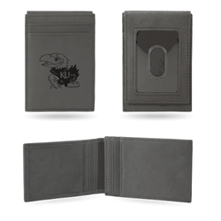 Kansas Jayhawks Gray Laser Engraved Front Pocket Wallet
