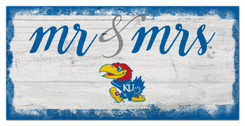 Kansas Jayhawks Script Mr & Mrs 6x12 Sign
