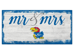 Kansas Jayhawks Script Mr & Mrs 6x12 Sign