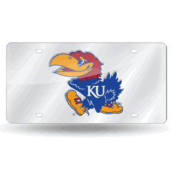 Kansas Jayhawks Silver 12" x 6" Silver Laser Cut Tag For Car/Truck/SUV