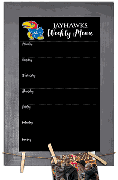 Kansas Jayhawks Weekly Chalkboard with frame & clothespins 11x19 Sign
