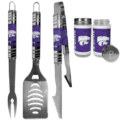 Kansas St. Wildcats 3 pc Tailgater BBQ Set and Salt and Pepper Shaker Set