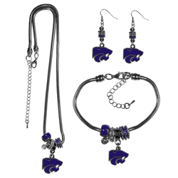 Kansas St. Wildcats Euro Bead Jewelry 3 piece Set