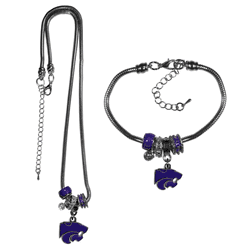 Kansas St. Wildcats Euro Bead Necklace and Bracelet Set