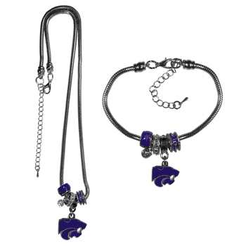 Kansas St. Wildcats Euro Bead Necklace and Bracelet Set
