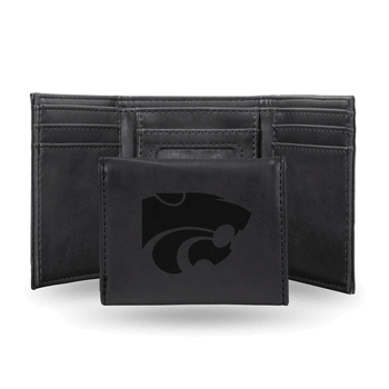 Kansas State Wildcats Black Laser Engraved Faux Leather Trifold