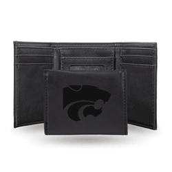 Kansas State Wildcats Black Laser Engraved Tri-Fold Wallet