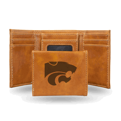 Kansas State Wildcats Brown Laser Engraved Faux Leather Trifold
