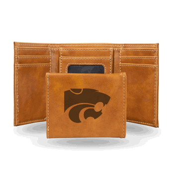 Kansas State Wildcats Brown Laser Engraved Faux Leather Trifold