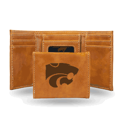 Kansas State Wildcats Brown Laser Engraved Tri-Fold Wallet