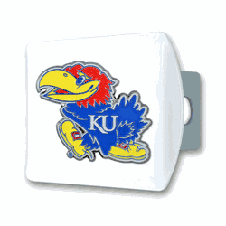 Kansas White Metal Hitch Cover with  3D Color Emblem