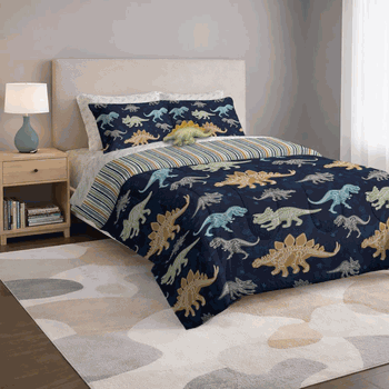 Kids Dino Discovery Bed In A Bag with Decorative Throw Pillow Full