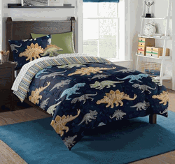 Kids Dino Discovery Bed In A Bag With Decorative Throw Pillow Twin