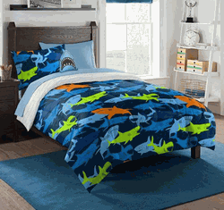Kids Shark Adventure Bed In A Bag with Decorative Throw Pillow Twin