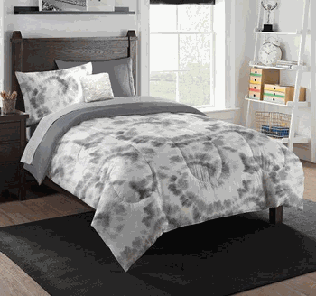 Kids Subtle Shibori Tye Dye Bed In A Bag with Decorative Throw Pillow Twin
