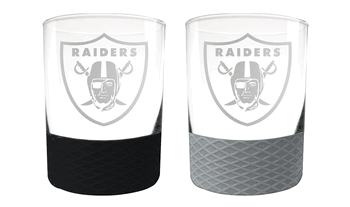 Las Vegas Raiders 2pc Laser Etched Commissioner Rocks Glass Set