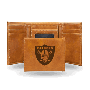 Las Vegas Raiders Brown Laser Engraved Faux Leather Trifold