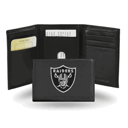 Las Vegas Raiders  Embroidered Genuine Leather Tri-fold Wallet 3.25" x 4.25" - Slim