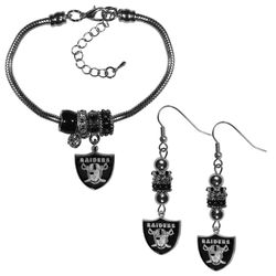 Las Vegas Raiders Euro Bead Earrings and Bracelet Set