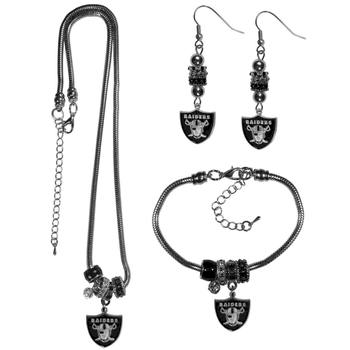 Las Vegas Raiders Euro Bead Jewelry 3 piece Set