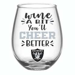 Las Vegas Raiders Glass 17oz Wine Stemless Boxed
