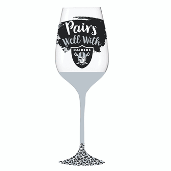 Las Vegas Raiders Glass 17oz Wine Stemmed Boxed
