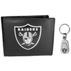 Las Vegas Raiders Leather Bi-fold Wallet & Steel Key Chain